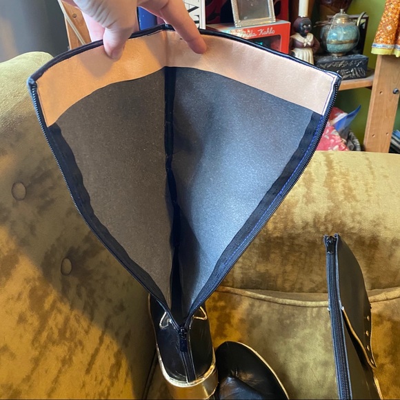 Vintage Y2K black and gold knee high flat boots - Picture 3 of 11